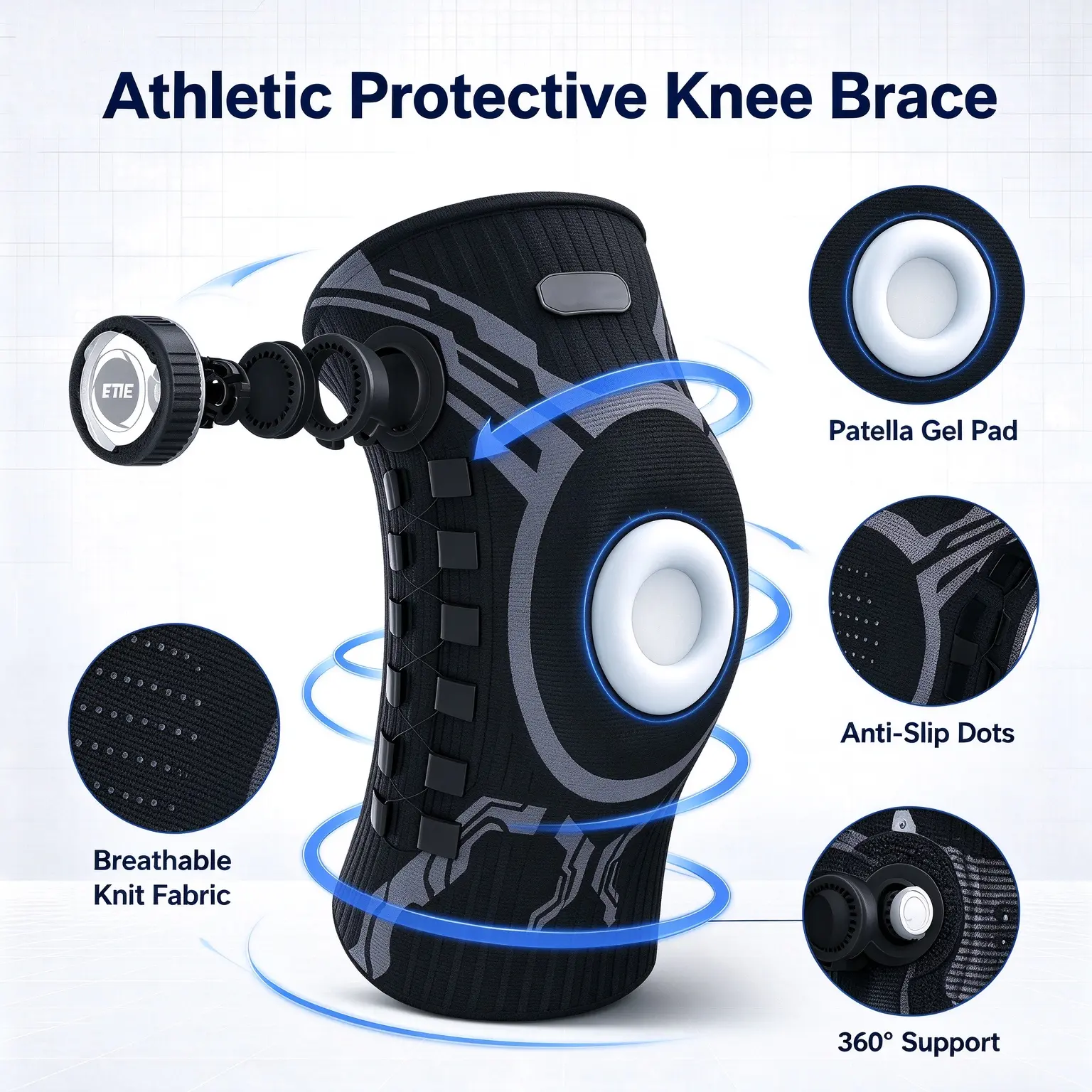Adjustable Dial Knee Brace for Knee Pain, Patella Gel Pad Compression Knee Support, Stabilizing Knee Sleeve for Basketball, Running, Workout, Arthritis, Injury Recovery
