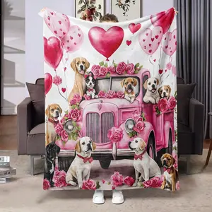Comfortable Flannel Blanket, Rose Bouquet, Heart Balloon, Cute Dog, Truck Pattern, Valentine's Day Gift, Living Room Bedroom Sofa Camping
