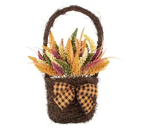 Northlight Harvest Hanging Basket with Foliage and Bow 22"
