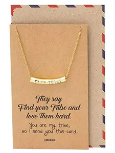 Quan Jewelry BFF Tribe Necklace, Limited Edition, Love Gift Friends Forever, Family Charm with Greeting Card, My Family My Tribe Mi Familia Reminder Pendant - 100% Handmade (Gold Tone)