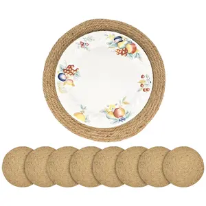 Woven Placemats Set of 8, 12" Natural Rattan Table Mats, Boho Farmhouse Braided Heat Resistant Wicker Placemats for Dining Table, Kitchen, Patio, Wedding & Outdoor Table Decor