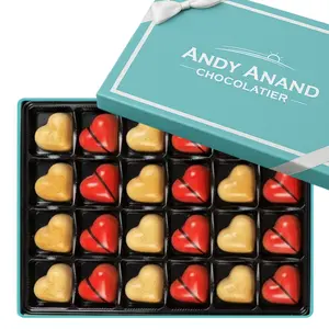 Andy Anand White Chocolate Heart Gift Box, 24 pc, 60% Cocoa – Gluten-Free, Silky Smooth, Valentine's Day, Anniversary & Special Gift