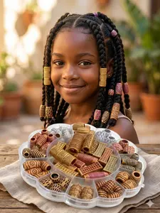 Vintage Tribal Style Braided Beads and Hair Clips Set, 20 Unique Designs, Antique and Faux Wood Texture, Loc Jewelry