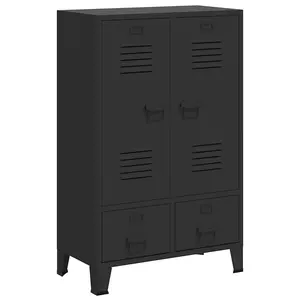 vidaXL Wardrobe, Armoire with Adjustable Shelves, Closet with Drawers for Bedroom, Free Standing Closet Rack, Industrial Style, Metal Black 245960