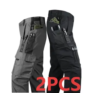 2-PCSMen's Lightweight Tactical Overalls - Durable, Breathable, Quick Dry Polyester with Multiple Pockets for Outdoor Adventures, Hiking And Work (Belt Not Included), All Season Pants |   Relaxed Fit Pants |   Hardwearing Outdoor Wear, Hiking Pants