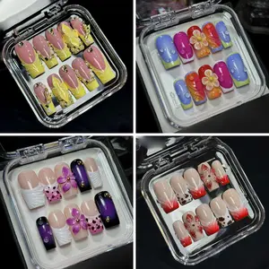 [FLASH SALE] Spring Blossom Square Press-On Nails, Elegant Handmade Nail 3D Floral & Bow Details, Handmade Nail Art,  Luxury Handmad Nails, Gifts for Her