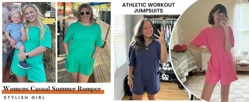 Mundoven Rompers for Women Casual Oversized Athletic Jumpsuits Overalls Workout Hot Shot Tee Romper