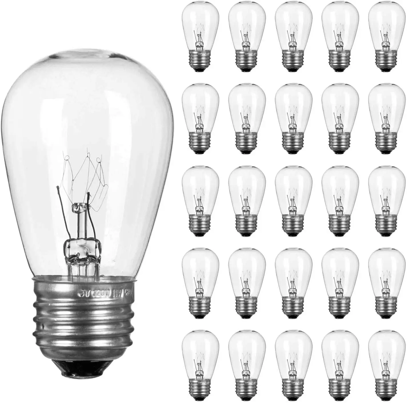 Moonflor S14 Replacement Light Bulbs, 11W Clear Glass Bulb fits E26 Medium Base, Commercial Grade Dimmable Replacement Incandescent Bulbs for Indoor Outdoor Patio Decor, Warm White, Pack of 26