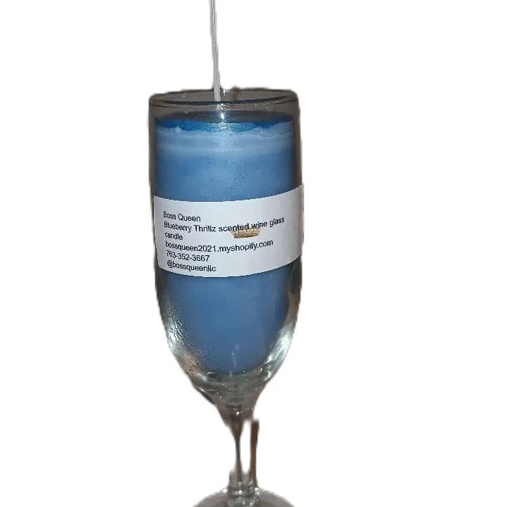 Blueberry Thrillz Scented Wine Glass Candles - Blue Scented Wax Candle in Glass Container - Freshener, Decor