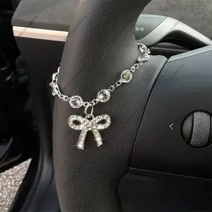 Shimmering Rhinestone Bow Chain Car Steering Wheel Decor, Elegant Ladies' Interior Decoration, Stylish and Durable Accessory, Car Accessories