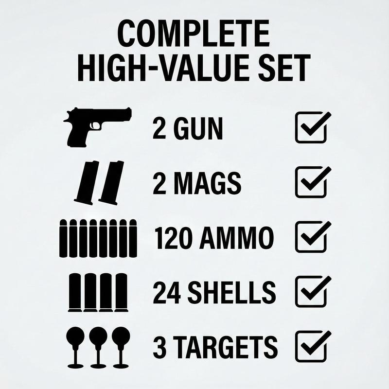 Shell Ejecting Desert Eagle Model Gun Set - Realistic Soft Bullet Toy with 120 Ammo, 2 Mags & Targets Complete Kit