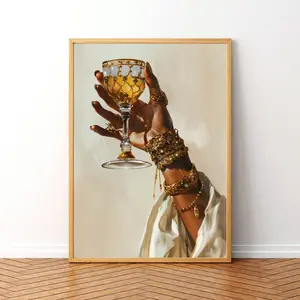 Woman Cheers Wall Art, Feminine Wine Printable Portrait, Female Wine Vintage Printing, Elegant Black Lady Print, Room Decor, Unframed