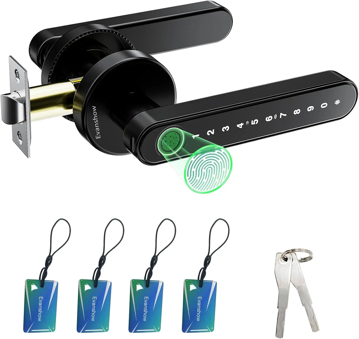 Door Lock Biometric Door Knob with, Door Locks for Bedrooms, Home Hotel Office Apartment Black