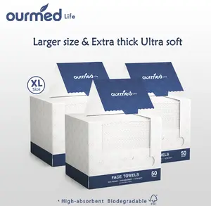 Ourmed Life Disposable Face Towels 11"x9"Large size Ultra-Soft – Thickened, Lint-Free, Plant-Based, Dual-use for wet and dry High-Absorbent Sensitive Skin, Washing Face Makeup Removal & Skincare (50/100 Count)