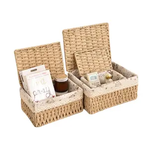 Woven Desktop Storage Box – imitation rattan basket. Perfect for organizing cosmetics, miscellaneous items, and home essentials