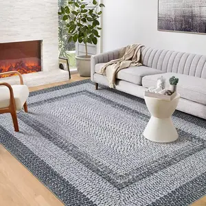 Braided Rug - 6x9 Washable Accent Vintage Living Room Low Pile Non Slip Indoor Carpet Non-Shedding Foldable for Bedroom Farmhouse Office Nursery Grey