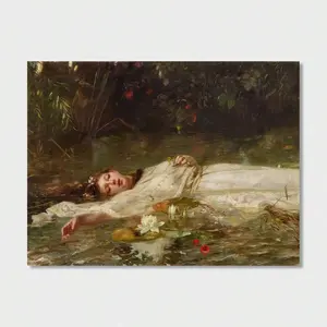 1pc Classic Victorian Gothic Style Ophelia Art Print Poster -  Canvas Wall Decor For Living Room, Bedroom, Home Office - Portrait Orientation, Fashion Themed, Ink Medium, Indoor Wall Hanging For Fall, Winter Seasons - Mystical Aesthetic Artwork
