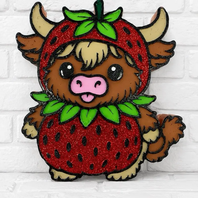 Cute Strawberry Highland Cow Car Freshie | Handcrafted Scented Car Air Freshener | Cute Cow Auto Freshener