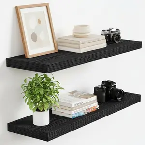 Floating Shelves 24 Inch, Black Wall Shelves Over Toilet with Invisible Brackets for Bathroom Living Room Kitchen Bedroom Office Farmhouse Home Decor, 24" X 9.3" X 1.5" - Set of 2