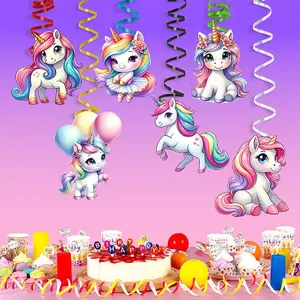 6pcs Unicorn Birthday Decorations, Spiral Hanging Ornaments, Theme Party Streamers, Perfect for Unicorn Themed Parties, Gifts