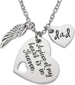 Memorial Necklace A Piece of My Heart is in Heaven Memorial Dad Mom Necklace Loss of Father Gift
