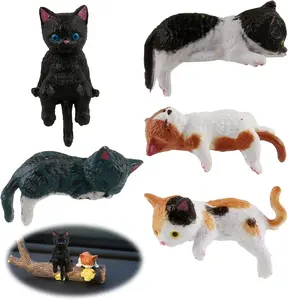 Mini cat, computer monitor accessories, 5 simulated cat statues, interesting cat decorations for office desks, cat enthusiast gifts, car ornaments