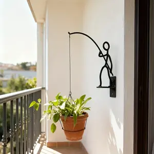 1PC Creative Wrought Iron Fisherman Wall Mounted Planter Hanger Hanging Decor Hook Bracket for Outdoor Garden Patio Porch Yard Decorative Ornament Planter Not Included, Outdoor Hanging Planters