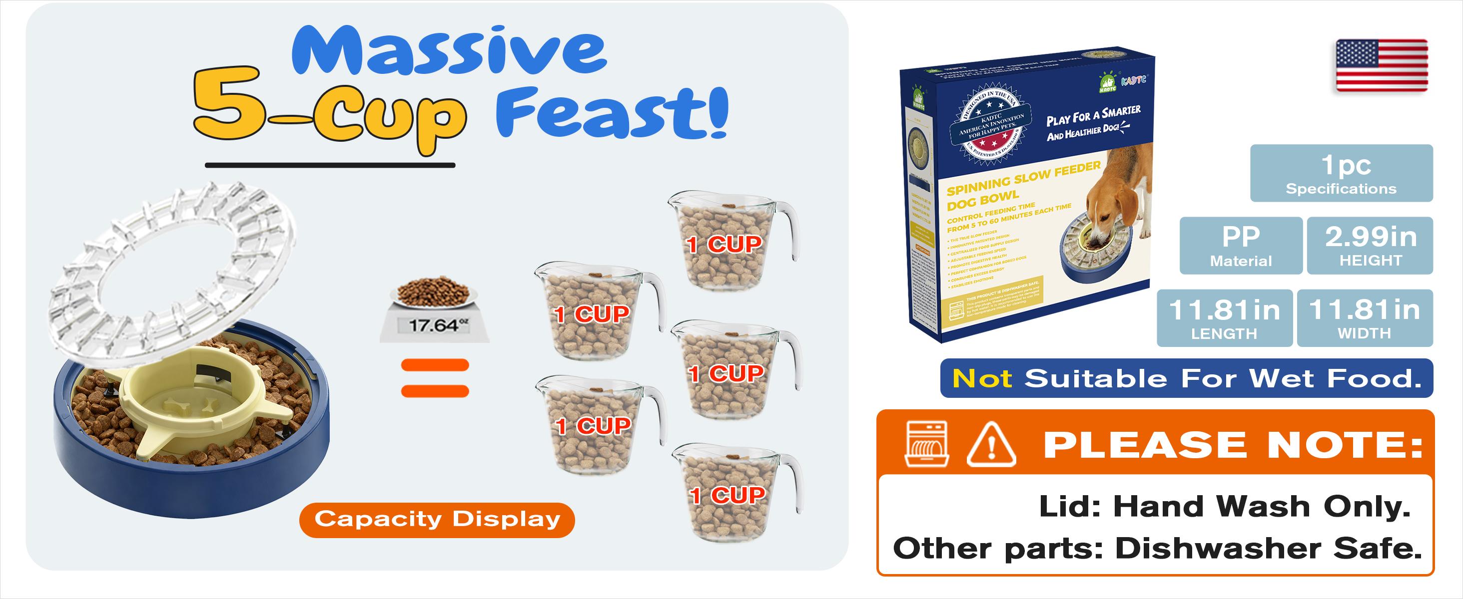 KADTC 5-60 Min Adjustable Slow Feeder for Dogs, Large Capacity 5-Cup Spinning Dog Puzzle Feeder, Anti-Gulping Treat & Food Dispenser, Mental Enrichment Toy, U.S. Brand & Design KADTC 5-60 Min Adjustable Slow Feeder for Dogs, Large Capacity 5-Cup Spinning Dog Puzzle Feeder, Anti-Gulping Treat & Food Dispenser, Mental Enrichment Toy, U.S. Brand & Design