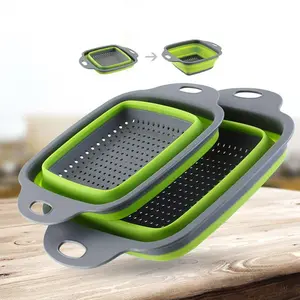 Silicone Folding Drain Basket Fruit Vegetable Washing Basket Foldable Strainer Collapsible Drainer Kitchen Storage Tool