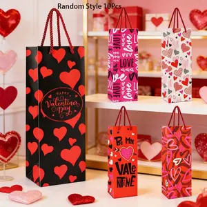 10pcs Mixed Wine Bag Set, Thick Material Handheld Bags, Birthday Party Supplies, Gift Bags, Wedding Bags, Anniversary Gifts