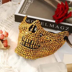 Skull Half-Face Horror Mask DIY Rhinestone Ghost Knight Theme Party Mask, Halloween Costume Accessory for Men and Women
