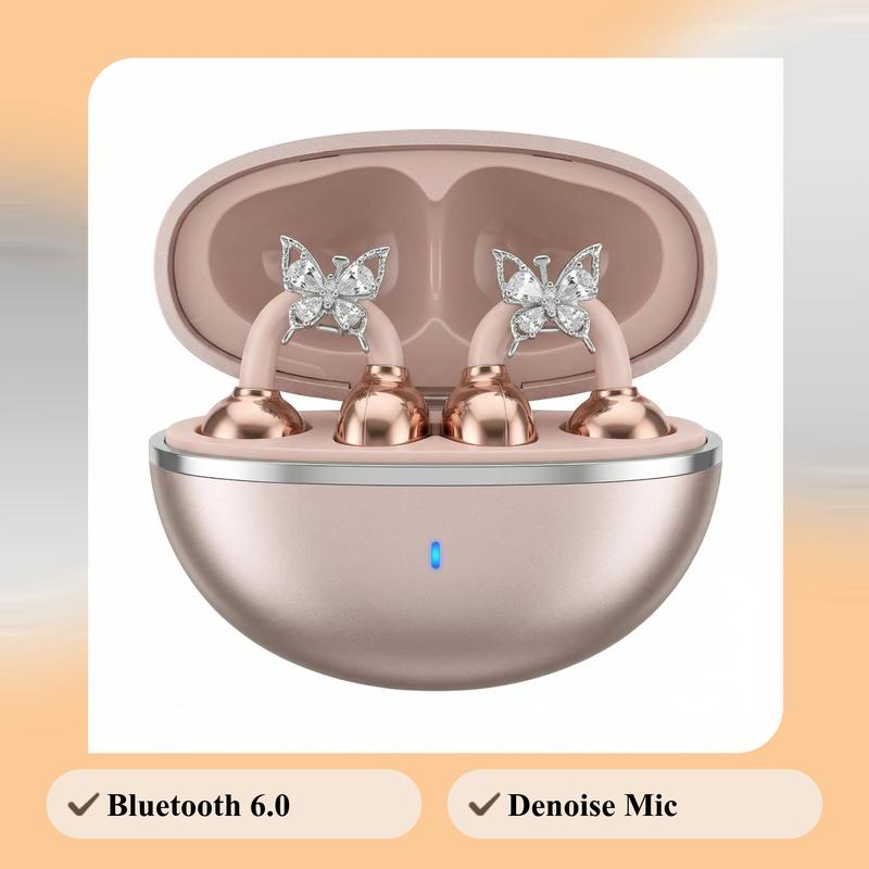 Sparkly Butterfly Ear Cuffs Earbuds - Wireless Bluetooth Open Ear Clip-on Headphones - Coquette Y2K Jewelry Gift