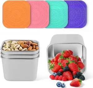4Pack 6oz Reusable Stainless Steel Snack Containers for Kids Easy Open Leak Proof Metal Small Toddler Snack Containers with Silicone Lids Stackable Metal Toddler Lunch Box for Daycare School Travel