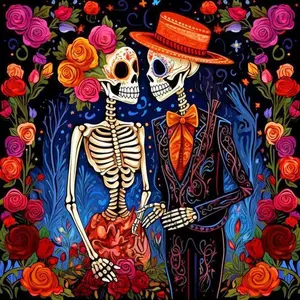 Skeleton Couple Pattern DIY Diamond Arts Colorful Painting Kit without Frame, DIY 5D Diamond Arts Colorful Painting Kit, Wall Art Decor for Home