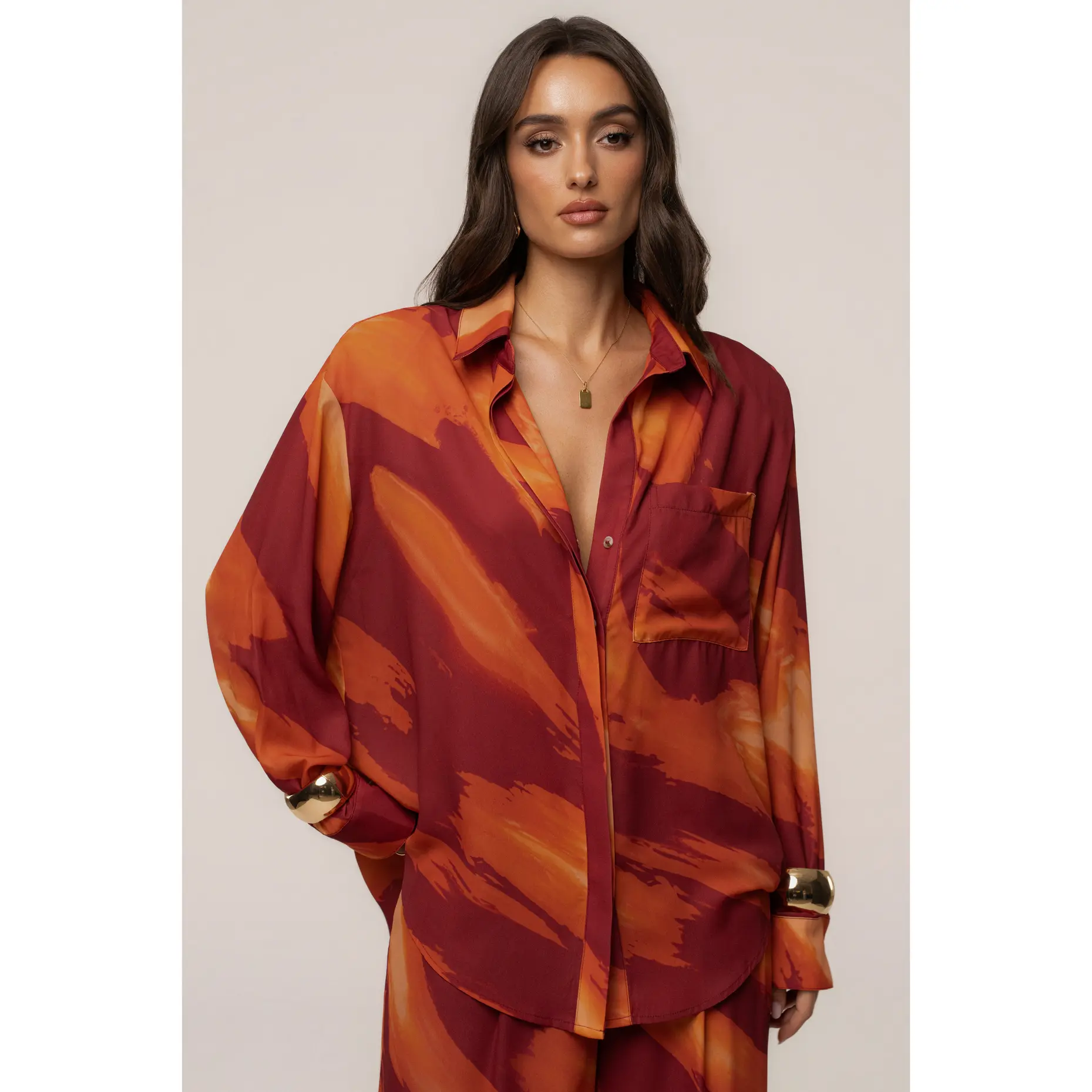 Crimson Dusk Fierce Form Button-Down Shirt