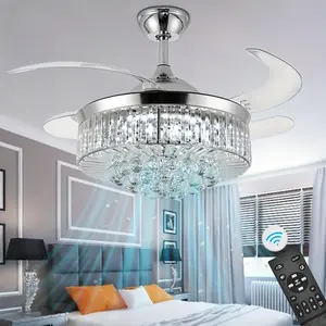 New 36 Invisible Ceiling Fan Chandelier Light Modern Crystal Indoor lighting