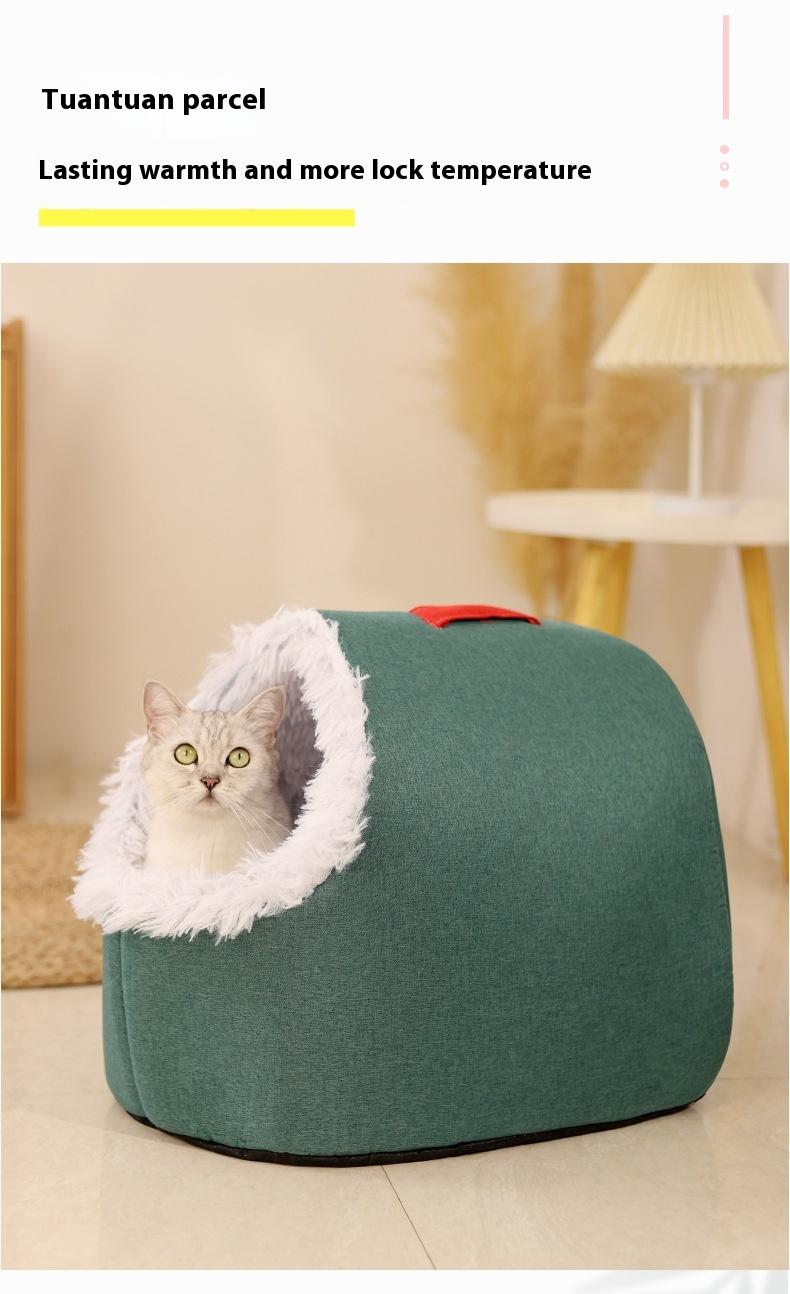 Cozy Enclosed Pet Bed Portable Cat and Dog House with Comfortable Long Fur Lining Ideal for Cats and Small Dogs Perfect for Warm Cozy Rest