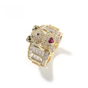 European and American cute bear inlaid zircon ring female adjustable niche design ins wind advanced sense ring index finger ring