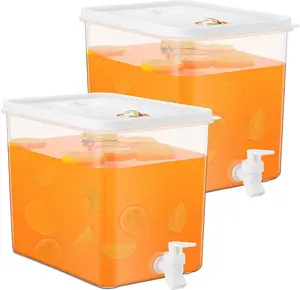 2-Pack 2.5 Gallon Drink Dispensers for Fridge with , Leak-Proof Lids, Filter Screen, and Sealed Plastic Beverage Containers for Juice, Lemonade, Milk, Hot & Cold Drinks, Ideal for Parties