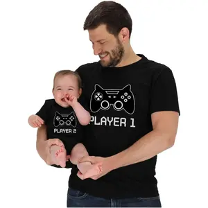 Tstars Player 1 & Player 2 Dad and Baby Matching Outfits | Funny Gamer Shirt Set for Father'S Day and New Dads