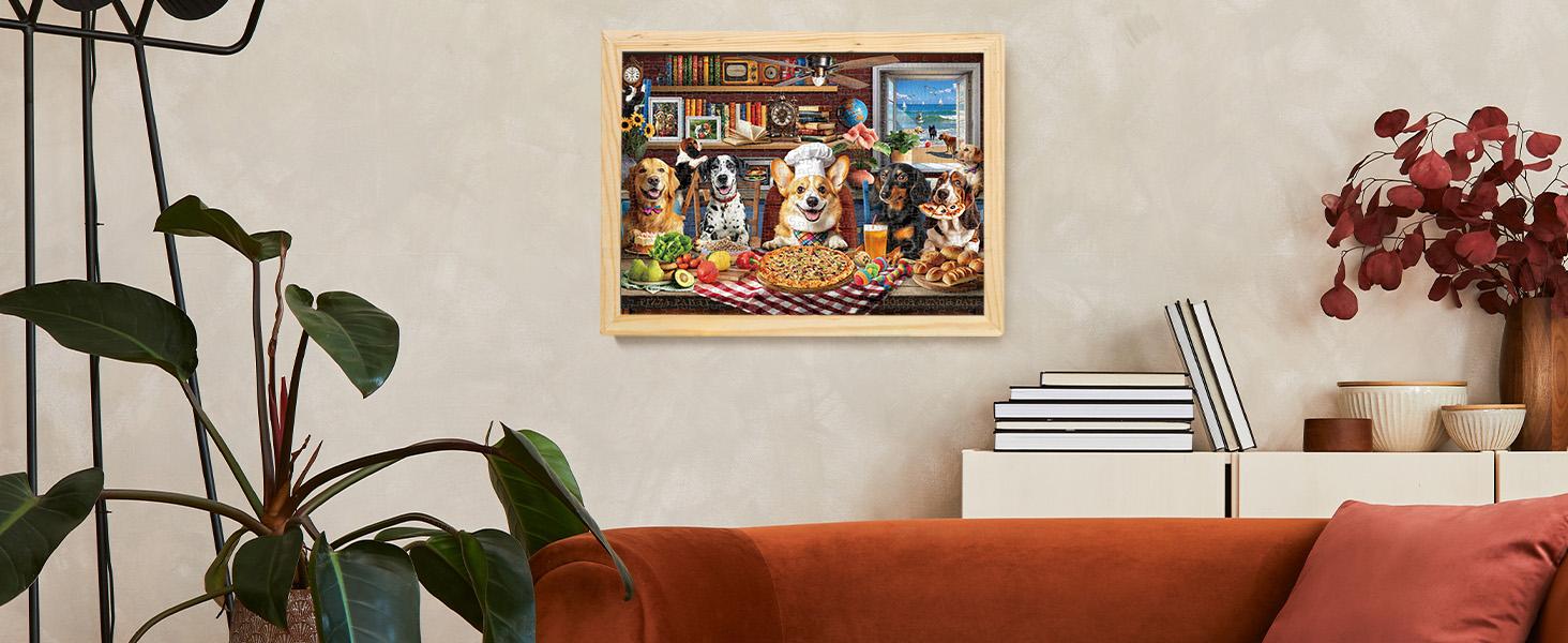 BenBen Puzzles for Adults 500 Pieces Dogs' Dinner Party Jigsaw Puzzle with Patterns on Back Funny Animal Puzzle Challenging for Family Game Night Home Décor Premium Thick Cardboard High-definition Printing 19.5 x 13.75 inches