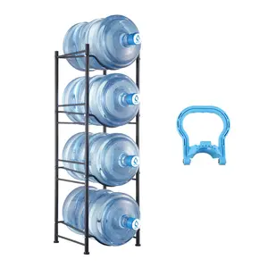 VEVOR 4 Tiers Water Jug Holder, TikTokShopBlackFriday, 5 Gallon Water Bottle Holder, Single Row Water Bottle Rack for 4 Bottles, Heavy Duty Water Jug Rack for Kitchen, Office, Living Room, Black