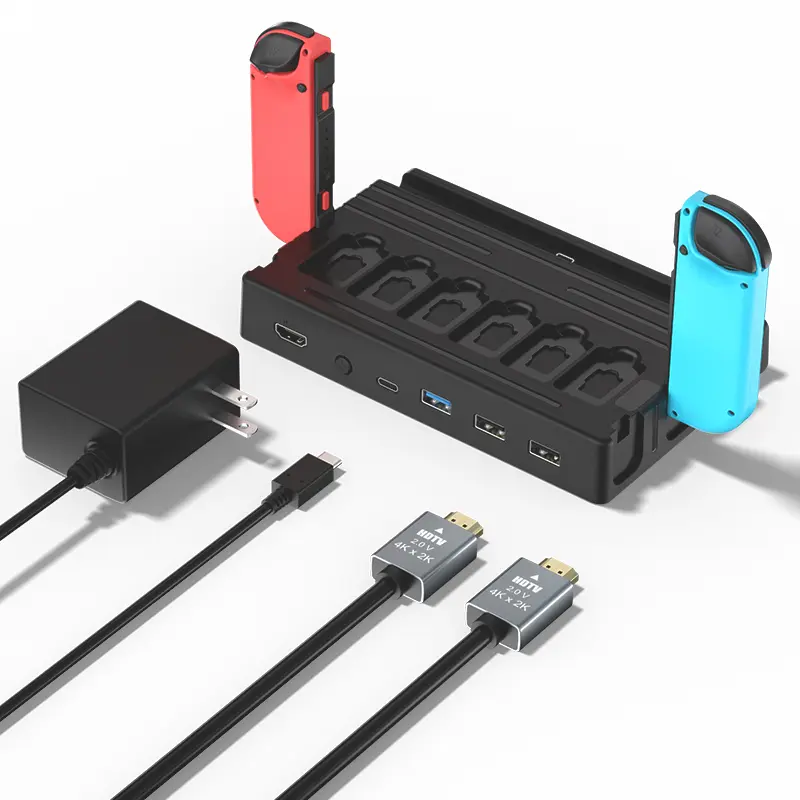 RUNTOGOL Switch controller TV Docking Station with Joy-Con Charging stand , 6 Game Card/6 TF Card Storage, 4K HD Adapter Output, 15V/2.6A USB-C Charger and Cable Included
