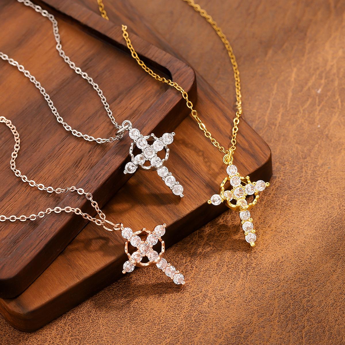 YEAHLOVE Vintage Sparkling Cross Crown Pendant Necklace | Retro Dainty Statement Jewelry for Everyday Wear, Gifting & Good Fortune