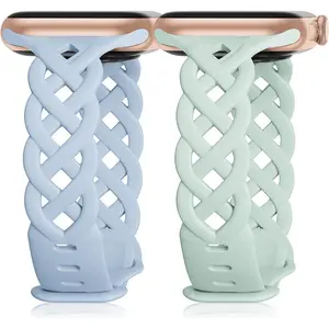 *wba-048-lyz Braided Silicone Bands Compatible with Apple Watch 38mm 40mm 41mm 42mm 44mm 45mm 46mm 49mm for Women, Slim Thin Narrow Hollow-out Strap Cute for iWatch Ultra 2 Series 10/SE/9/8/7/6/5/4/3/2/1 Women
