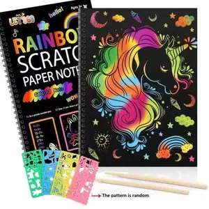 Rainbow scratch-off notebook, handicraft supplies set, painted paper, art white cardboard scratch-off painting, fun and creative graffiti scratch-off paper, birthday game party, Christmas and Easteractivity toys