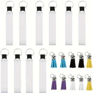4Pieces Of Sublimated Blank Diving Material Keychain, White Wristband, Self Printing Wristband, Hanging Rope, Tassel For DIY Keychain Wristlet Findings