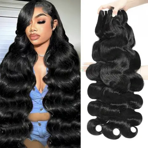 Chic 16A Indian Raw Human Hair Body Wave Bundles - 10-32in Multi-Size, 100% Unprocessed Natural Colour, Double Sewing Weaves (3x100g) for Quick Weaves, Sew in Hair Bundles with Natural Look