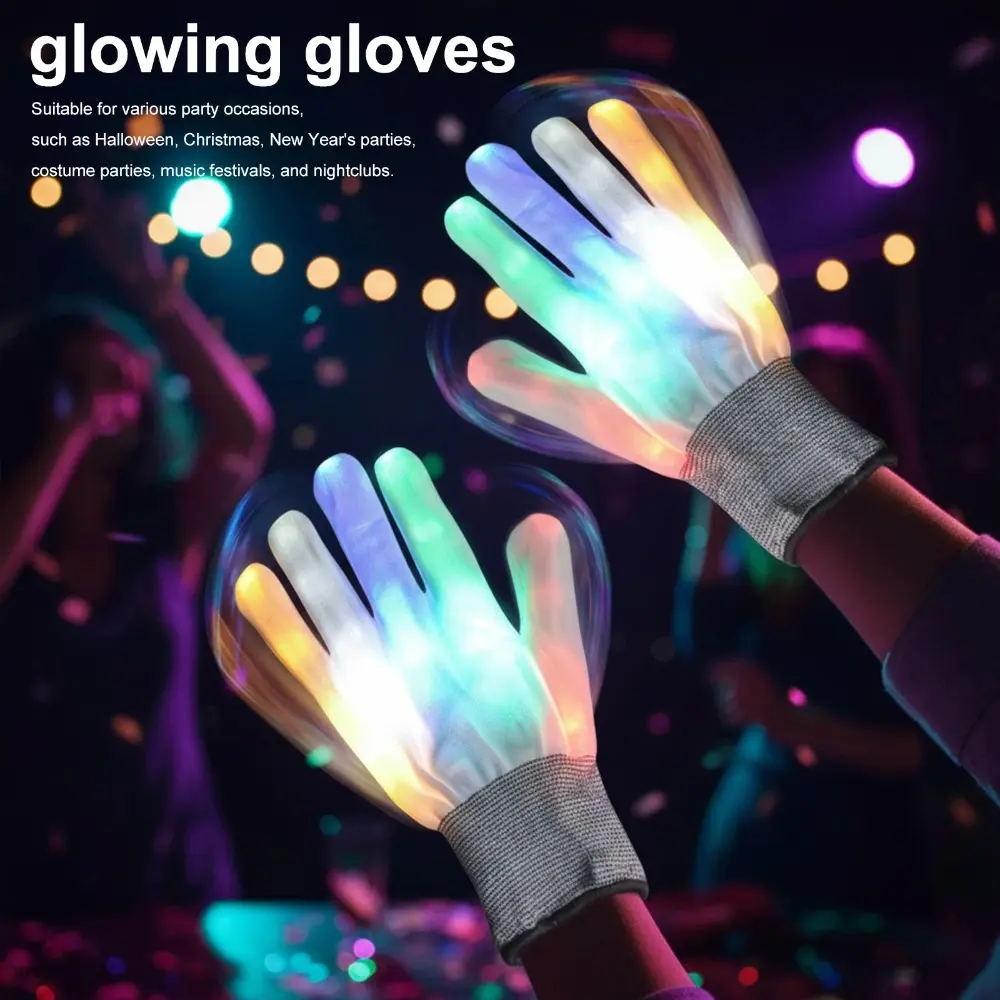 LED Glowing Gloves, Colorful Light Up Gloves, Flashing Party Gloves, Costume Accessory for Halloween Christmas Rave Concert Stage Show
