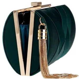 GREEN Women's Velvet Clutch Bag with Gold Tassel and Striped Design for Evening Events Wedding Dinner Parties